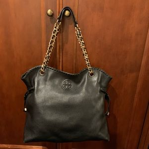 Tory Burch Marion Slouchy Tote Bag Black.
